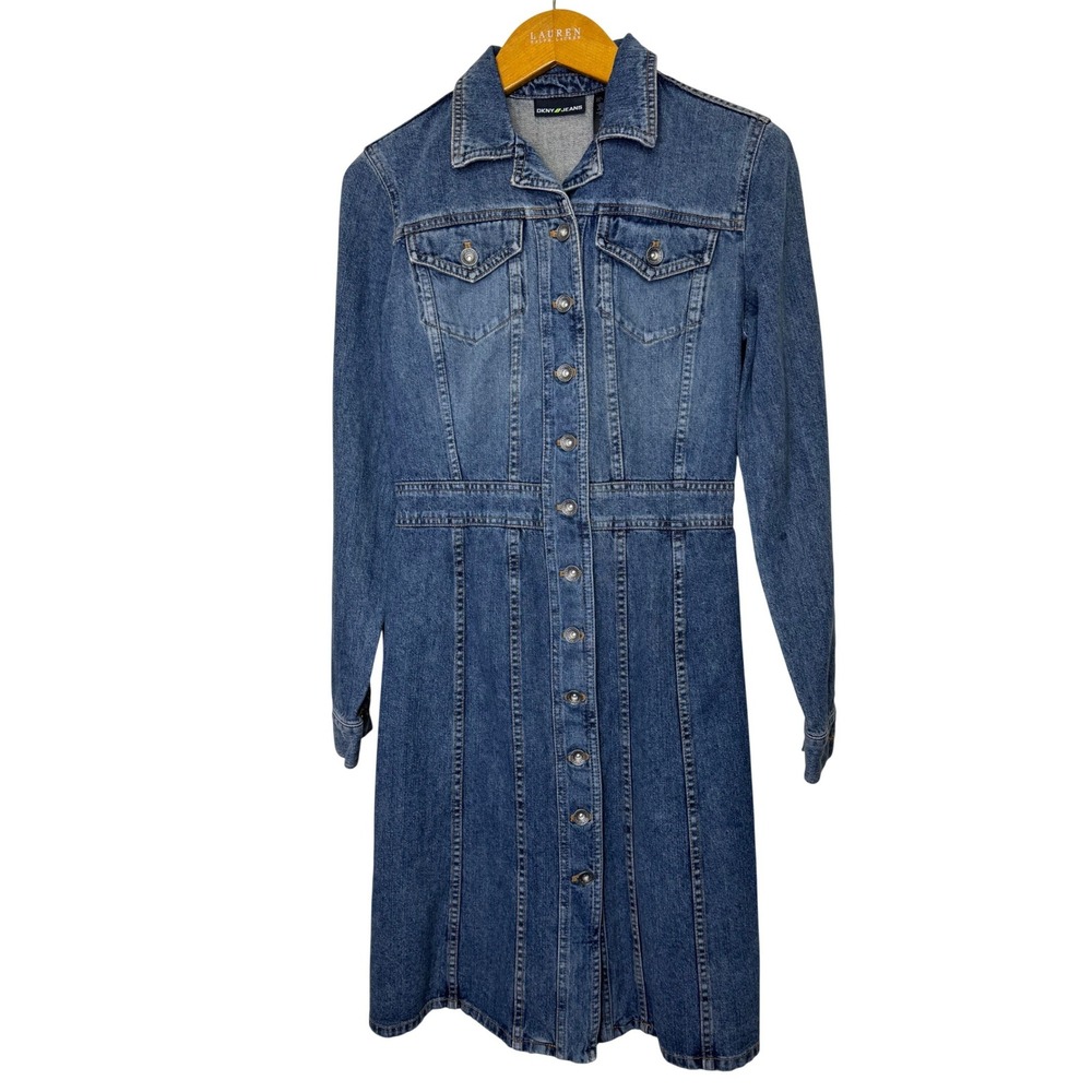 Vintage DKNYโ Jeans Denim Button Front Dress Small Blue